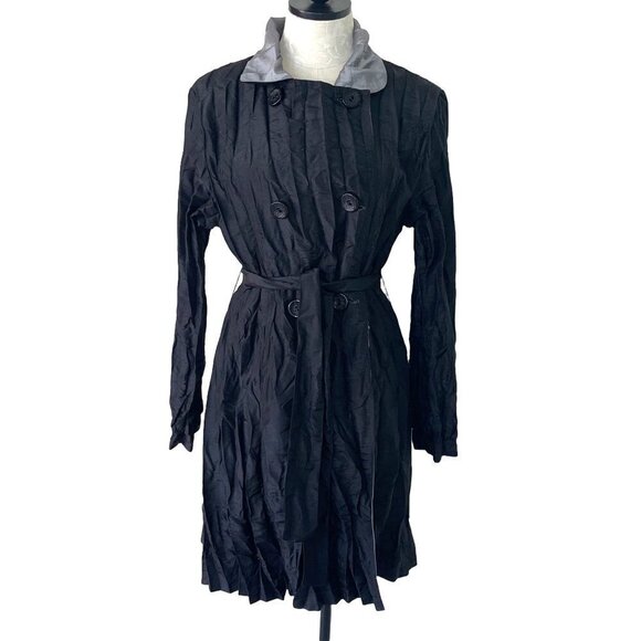 UBU Reversible Crinkle Raincoat Womens Size Medium M Button Front Belt Pockets - Picture 2 of 9